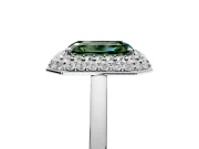 Halo Engagement Ring Setting for Fancy Green Emerald Cut Center with Plain Tapered Band and Prong Head in Sterling Silver