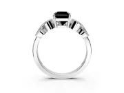 Leaf Engagement Ring Setting for Fancy Black Radiant Cut Center with Milgrain Accent Band and Prong Head in Sterling Silver