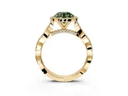 Halo Engagement Ring Setting for Fancy Green Round Cut Center with Twist Band and Prong Head in Yellow Gold