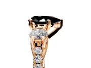 3 Stone Engagement Ring Setting for Fancy Black Pear-Shaped Center with Crossover Basket, Pave Band and Prong Head in Rose Gold