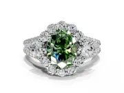 Halo Engagement Ring Setting for Fancy Green Oval Center with Two-Strand Split Shank and Prong Head in White Gold