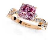 Solitaire Engagement Ring Setting for Fancy Pink Cushion Cut Center with Bar-Station Pave Twist and Prong Head in Rose Gold