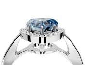 Bezel-Framed Halo Engagement Ring Setting for Fancy Blue Heart-Shaped Center with Pave Band and Prong Head in White Gold