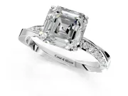 Side Accent Engagement Ring Setting for Asscher Cut Center with Accent Shoulders and Prong Head in Sterling Silver