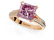 Solitaire Engagement Ring Setting for Fancy Pink Princess Cut Center with Pave Rail Split Shank and Prong Head in Rose Gold