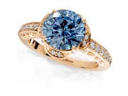 Floral Engagement Ring Setting for Fancy Blue Round Cut Center with Four Accent Clusters and Prong Head in Rose Gold