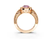 Milgrain Halo Engagement Ring Setting for Fancy Pink Cushion Cut Center with Pave Band and Prong Head in Rose Gold