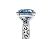 Solitaire Engagement Ring Setting for Fancy Blue Radiant Cut Center with Scrollwork Band and Prong Head in Sterling Silver