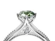 Solitaire Engagement Ring Setting for Fancy Green Oval Center with Milgrain Cathedral Band and Prong Head in Platinum