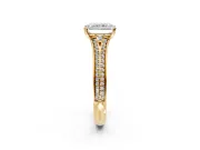 Solitaire Engagement Ring Setting for Radiant Cut Center with Pave Rail Split Shank and Prong Head in Yellow Gold