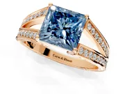 Split Shank Engagement Ring Setting for Fancy Blue Princess Cut Center with Pave Split Shank and Prong Head in Rose Gold