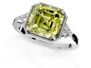 Cluster Engagement Ring Setting for Fancy Yellow Asscher Cut Center with Milgrain Shoulder Clusters and Prong Head in White Gold