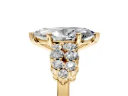 Cluster Engagement Ring Setting for Marquise Center with 2-Row Shoulder Clusters and Prong Head in Yellow Gold