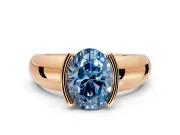 Tension Engagement Ring Setting for Fancy Blue Oval Center with Wide Flat Band and Tension Head in Rose Gold