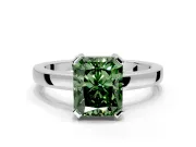 Solitaire Engagement Ring Setting for Fancy Green Radiant Cut Center with Plain Band and Flat Tab Prong Head in White Gold