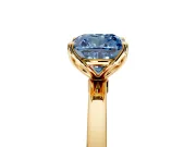 Solitaire Engagement Ring Setting for Fancy Blue Cushion Cut Center with Thin Rounded Plain Band and Prong Head in Yellow Gold