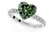 Solitaire Engagement Ring Setting for Fancy Green Heart-Shaped Center with Large Accent Band and Prong Head in Platinum
