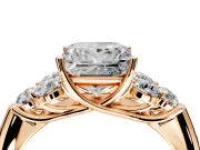 Cluster Engagement Ring Setting for Princess Cut Center with Round Cut Accent Frame and Prong Head in Rose Gold