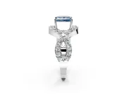 Halo Engagement Ring Setting for Fancy Blue Princess Cut Center with Pave Infinity Twist Band and Prong Head in White Gold