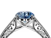Solitaire Engagement Ring Setting for Fancy Blue Round Cut Center with Engraved Pave Band and Prong Head in Platinum