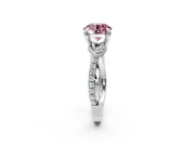 Solitaire Engagement Ring Setting for Fancy Pink Round Cut Center with Half-Pave Crossover Band and Prong Head in Sterling Silver