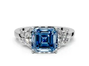 Solitaire Engagement Ring Setting for Fancy Blue Asscher Cut Center with Marquise Flower Shoulders and Prong Head in White Gold