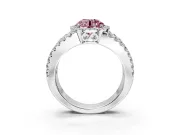 Halo Engagement Ring Setting for Fancy Pink Round Cut Center with Wide-Open Pave Split Shank and Prong Head in Platinum