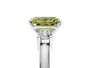 3 Stone Engagement Ring Setting for Fancy Yellow Emerald Cut Center with Wide Plain Band and Prong Head in Platinum