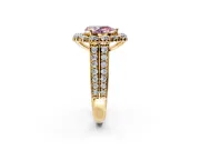 Large Accent Halo Engagement Ring Setting for Fancy Pink Pear-Shaped Center with Pave Split Shank and Prong Head in Yellow Gold