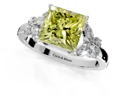 Solitaire Engagement Ring Setting for Fancy Yellow Princess Cut Center with Marquise Flower Shoulders and Prong Head in Platinum
