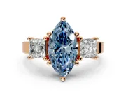 3 Stone Engagement Ring Setting for Fancy Blue Marquise Center with Matching Side Accents and Prong Head in Rose Gold