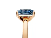 Solitaire Engagement Ring Setting for Fancy Blue Emerald Cut Center with Basket Rail and Prong Head in Rose Gold