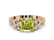 Cluster Engagement Ring Setting for Fancy Yellow Asscher Cut Center with Bezel Accent Clusters and Prong Head in Rose Gold