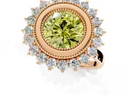 Halo Engagement Ring Setting for Fancy Yellow Round Cut Center with Milgrain Bezel Rim, Plain Band and Prong Head in Rose Gold
