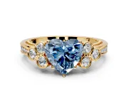 Cluster Engagement Ring Setting for Fancy Blue Heart-Shaped Center with Bezel Accent Clusters and Prong Head in Yellow Gold
