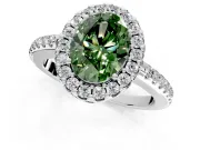 Pave Halo Engagement Ring Setting for Fancy Green Oval Center with Single Row Pave Band and Prong Head in Platinum