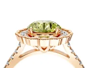 Milgrain Floral Halo Engagement Ring Setting for Fancy Yellow Round Cut Center with Pave Band and Prong Head in Rose Gold