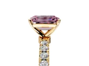 Open Basket Engagement Ring Setting for Fancy Pink Emerald Cut Center with Pave Band and Prong Head in Yellow Gold