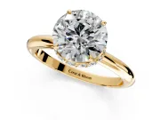 Hidden Halo Engagement Ring Setting for Round Cut Center with Plain Rounded Band and Prong Head in Yellow Gold