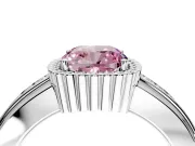 Halo Engagement Ring Setting for Fancy Pink Cushion Cut Center with Wide Band, Inlaid Accent Row and Prong Head in White Gold