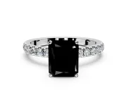 Open Basket Engagement Ring Setting for Fancy Black Radiant Cut Center with Pave Band and Prong Head in Sterling Silver