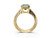 Engraved Engagement Ring Setting for Fancy Green Asscher Cut Center with Milgrain Pave Band and Prong Head in Yellow Gold