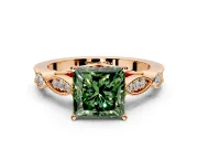 Solitaire Engagement Ring Setting for Fancy Green Princess Cut Center with Marquise and Bezel Accents and Prong Head in Rose Gold