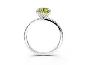 Solitaire Engagement Ring Setting for Fancy Yellow Round Cut Center with Fine Pave Narrow Band and Prong Head in Platinum