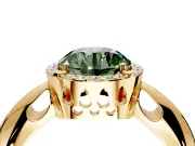 Halo Engagement Ring Setting for Fancy Green Round Cut Center with Tapered Plain Band and Prong Head in Yellow Gold