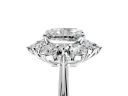 Small-Accent Cluster Halo Engagement Ring Setting for Radiant Cut Center with Plain Band and Prong Head in Sterling Silver
