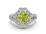 Large Accent Halo Engagement Ring Setting for Fancy Yellow Princess Cut Center with Pave Split Shank and Prong Head in Platinum