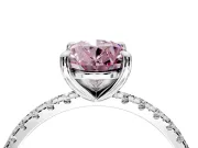 Solitaire Engagement Ring Setting for Fancy Pink Oval Center with Fine Pave Narrow Band and Prong Head in Platinum