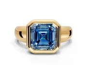 Solitaire Engagement Ring Setting for Fancy Blue Asscher Cut Center with Wide Band and Bezel Head in Yellow Gold