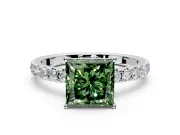 Solitaire Engagement Ring Setting for Fancy Green Princess Cut Center with Large Accent Band and Prong Head in Platinum